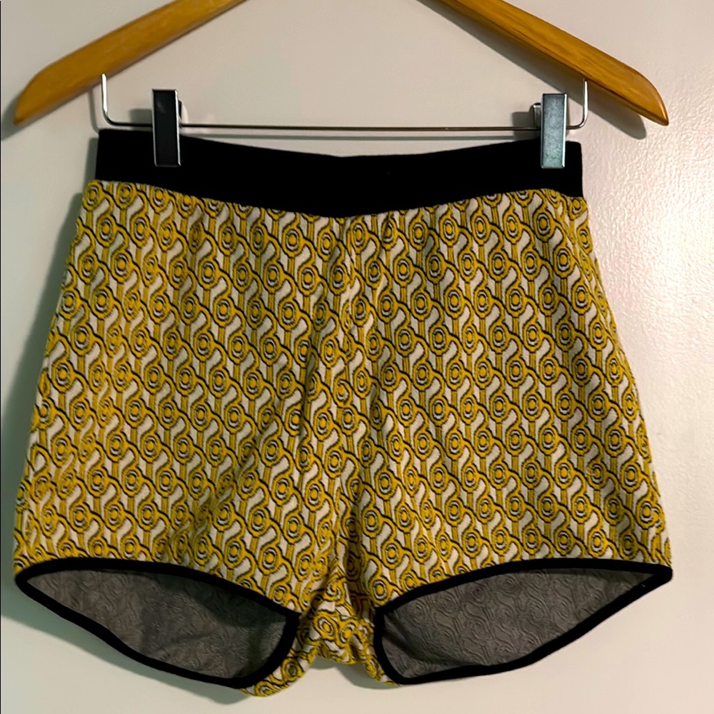 Zara Yellow and Black Jaquered Shorts Size M